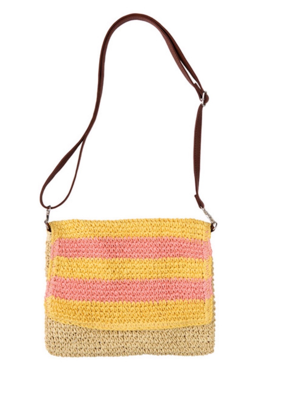 LS LIVE IN STYLE Crochet Crossbody PINK YELLOW Stripe NWT
